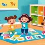 Home 10 핑크퐁 노래 가사 분석 - **Prompt:** A vibrant and cheerful scene depicting a diverse group of toddlers and preschoolers, age...