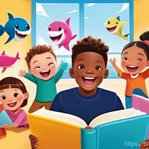 Home 20 핑크퐁 그림책 추천 - A vibrant, high-quality illustration of a diverse group of happy children, aged 4-6, joyfully singin...